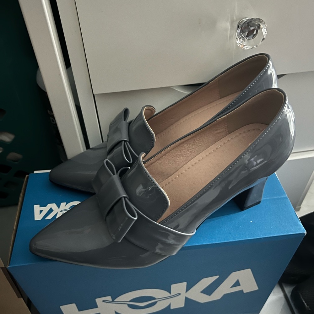 Women's Charcoal Heels with Bow Accent